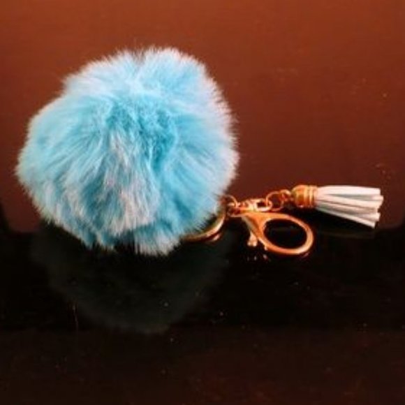 ❤️  Teal Rabbit Fur Car Mirror-Purse-Key Chain - Picture 2 of 3